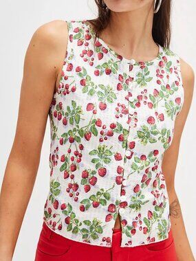 NWT FREE PEOPLE TILLY STRAWBERRY PRINT VEST TOP L
